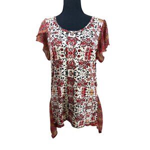 NWT Fylo Women's Floral Print Tunic Top Women Size M Flounce Sleeve Flowy Travel